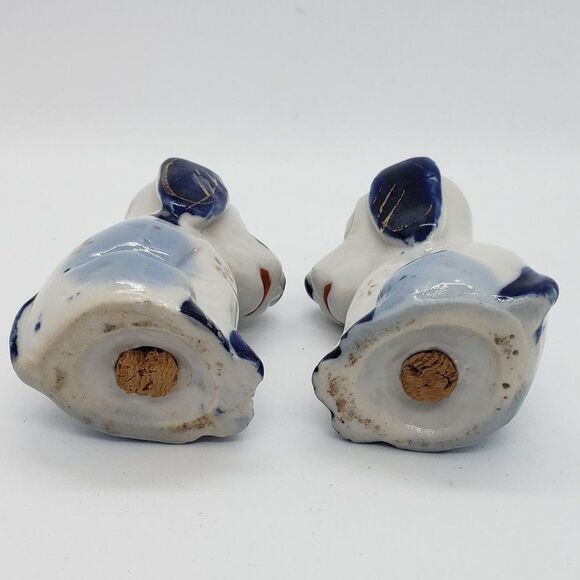 White Blue Gold Sad Eyed Dog Vintage Salt and Pepper Shaker - Picture 6 of 9